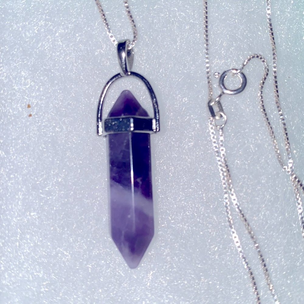 Boho hippie Amethyst Sterling Silver 16” Necklace